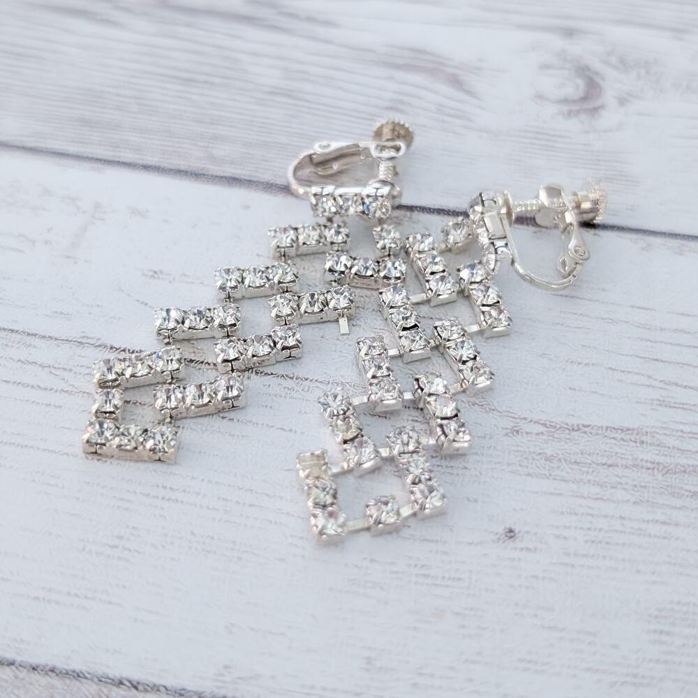 Vintage Clip On Earrings Long Clear Gem Dangle - Condition Issues